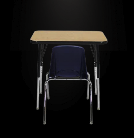 Picture of an empty student desk.