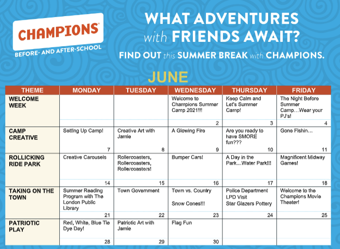 Champions Summer Calendar