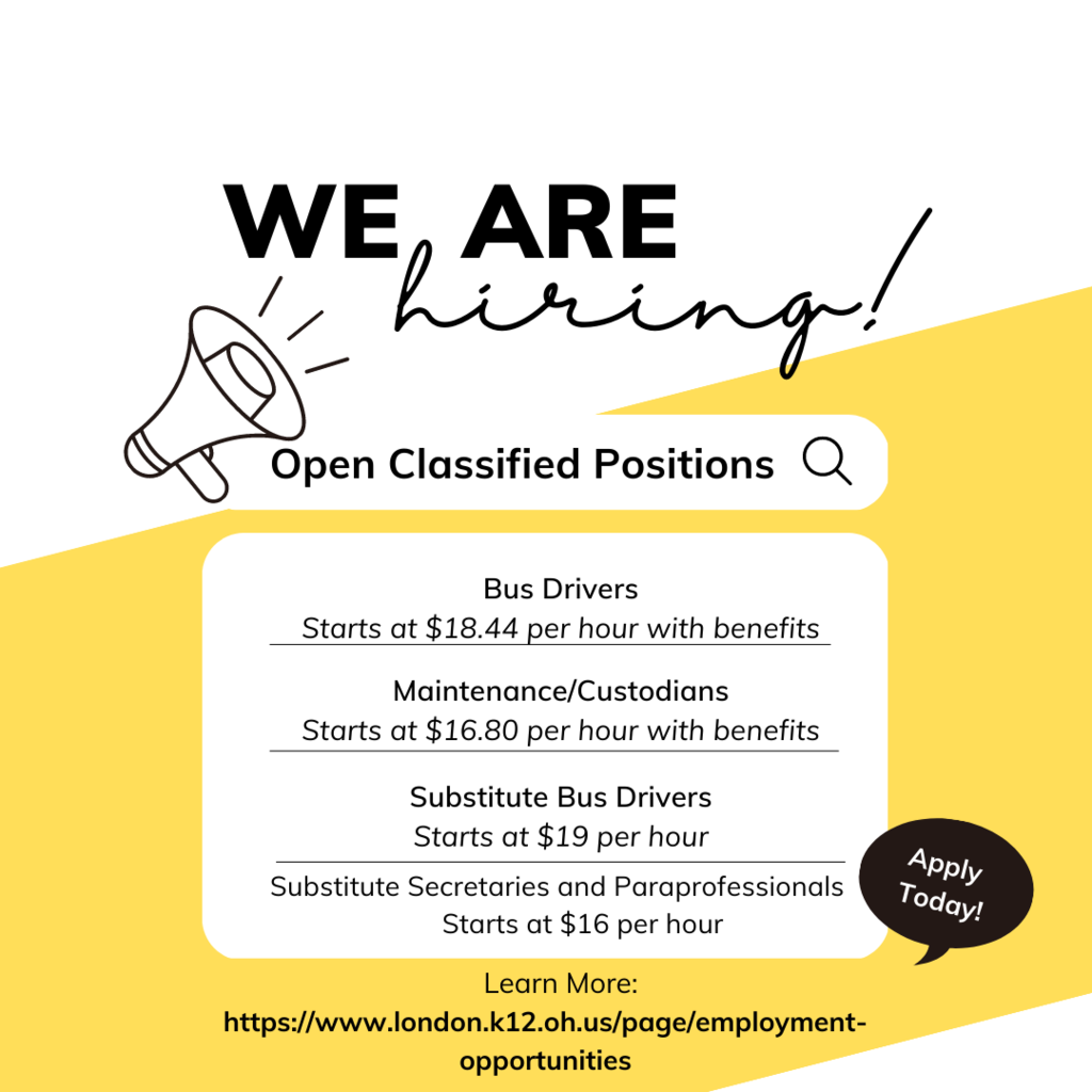We Are Hiring! Open Classified Positions