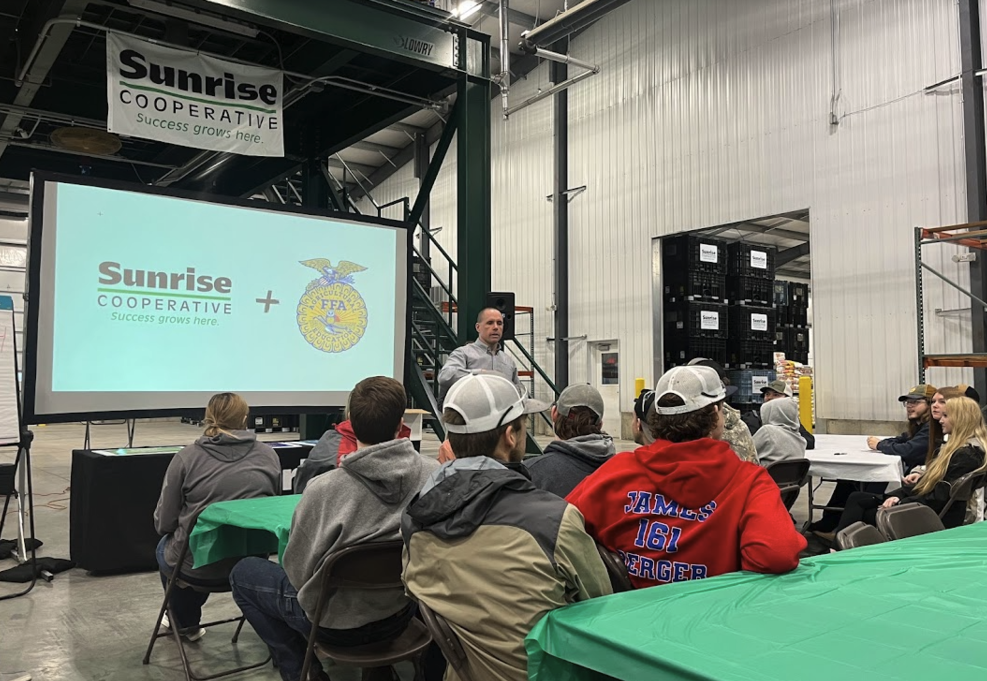 A picture of the FFA's visit to Sunrise Co-Op.